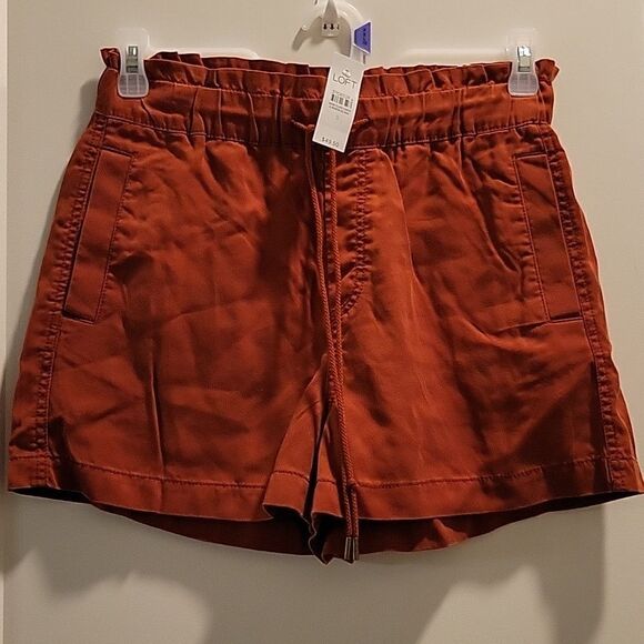 Ann Taylor Paperbag Elastic waist Lyocell Short Rust NWT Small - Picture 2 of 6